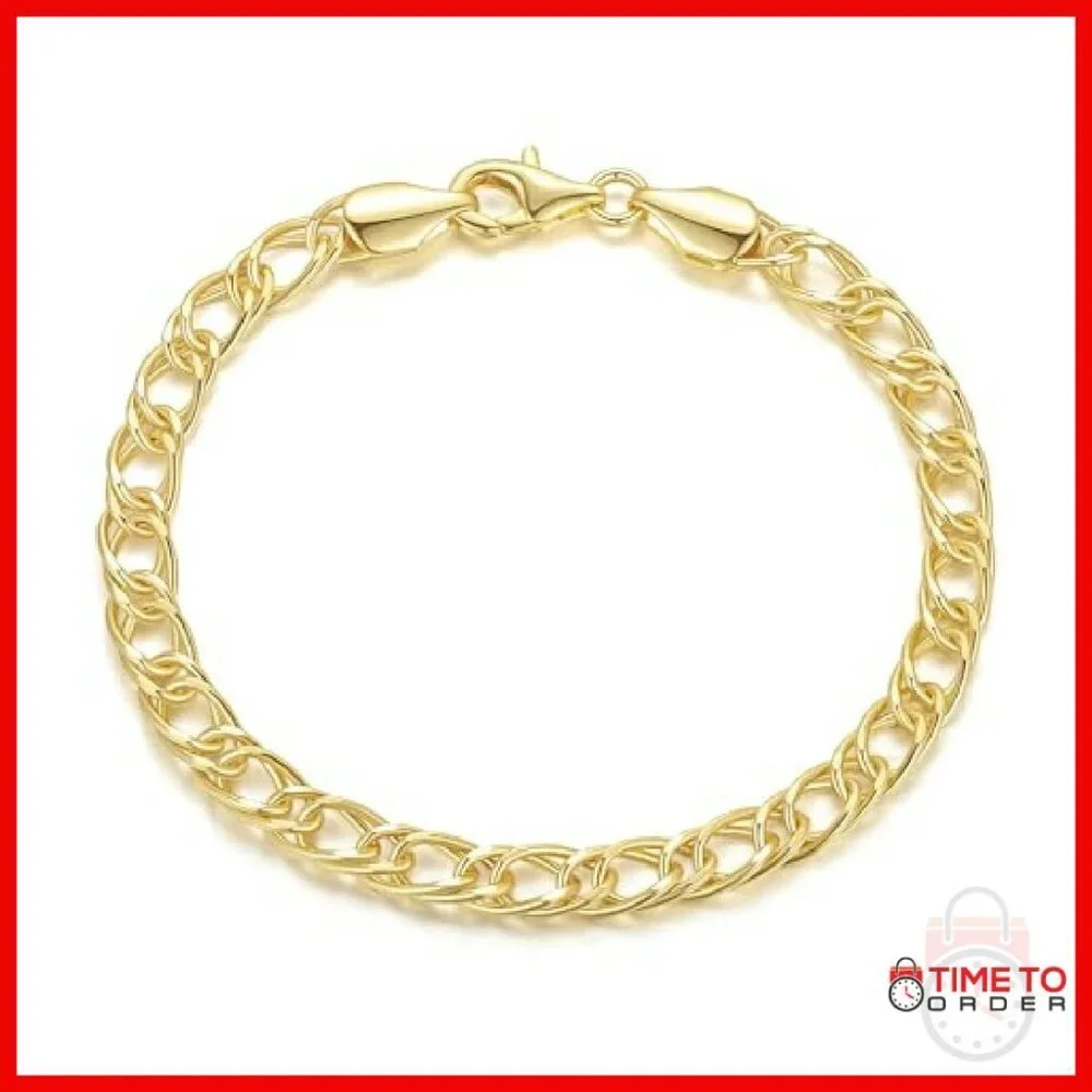 14K Gold Cuban Chain Bracelet Non-Tarnish Adjustable Sizes Women's Gift
